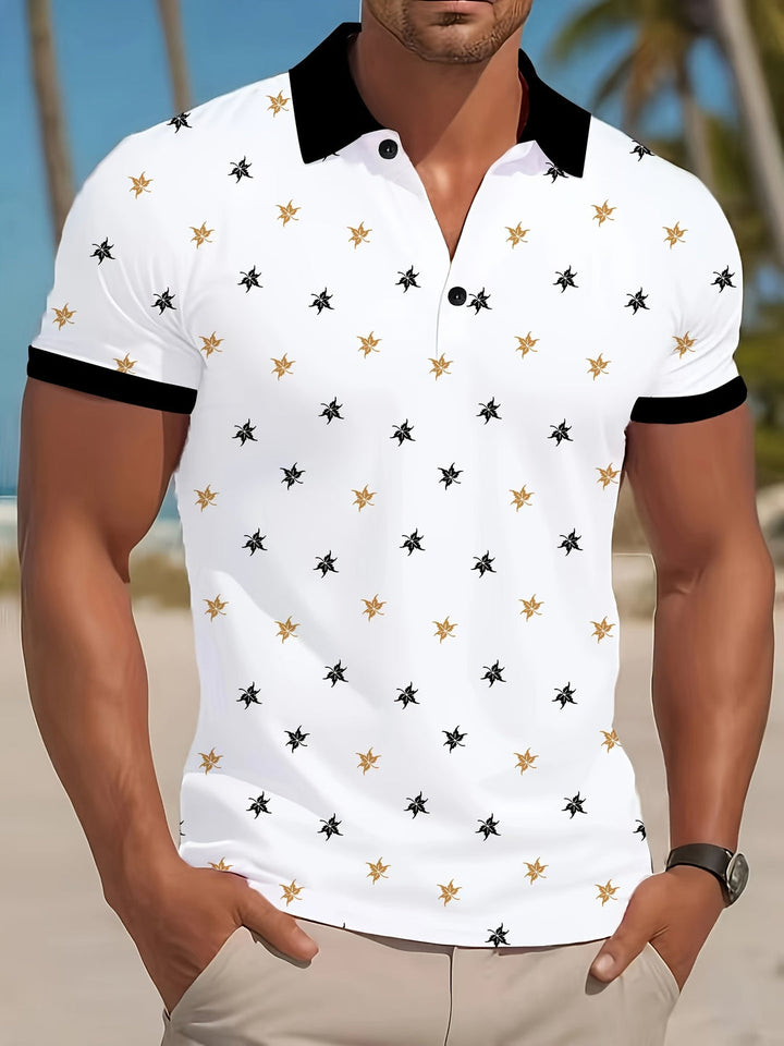 Polo Shirt Men - Slim Fit Short Sleeve with Allover Print | Casual