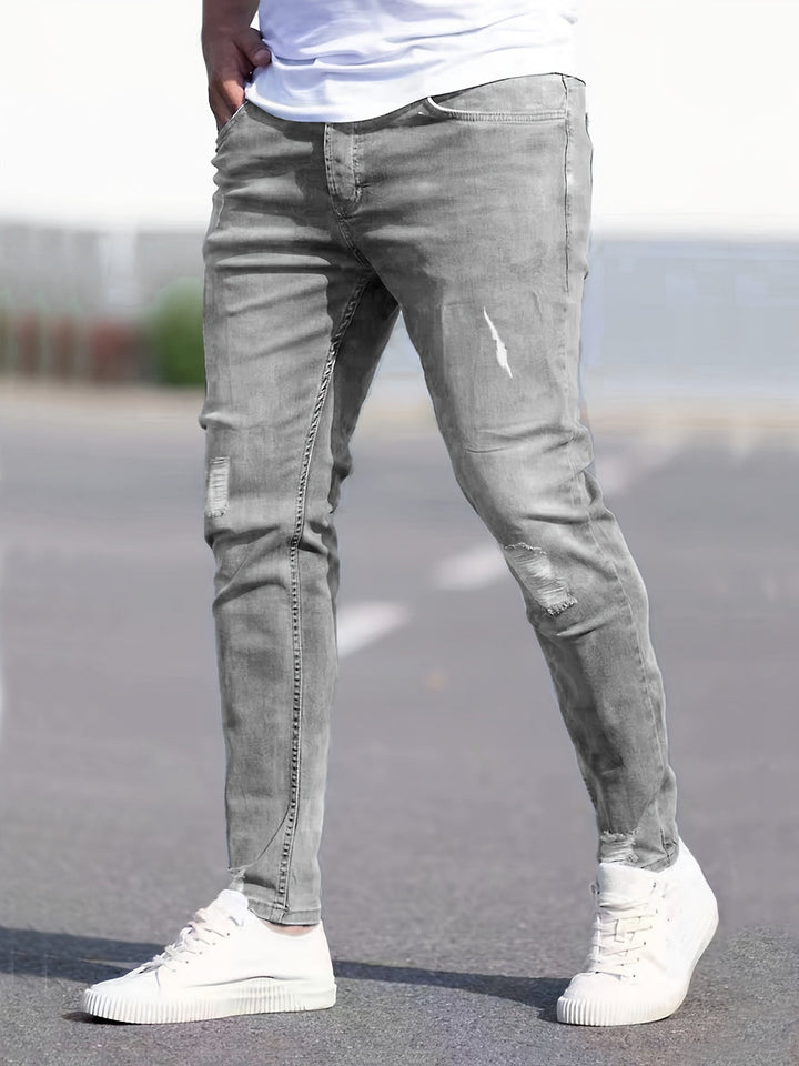 Men's Jeans - Skinny Fit Ripped with Light Washed Finish | Casual