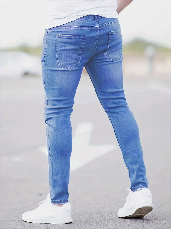 Men's Jeans - Skinny Fit Ripped with Light Washed Finish | Casual