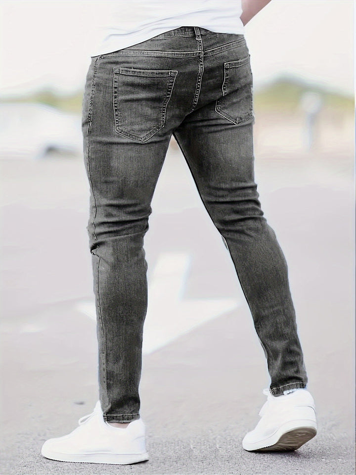 Men's Jeans - Skinny Fit Ripped with Light Washed Finish | Casual