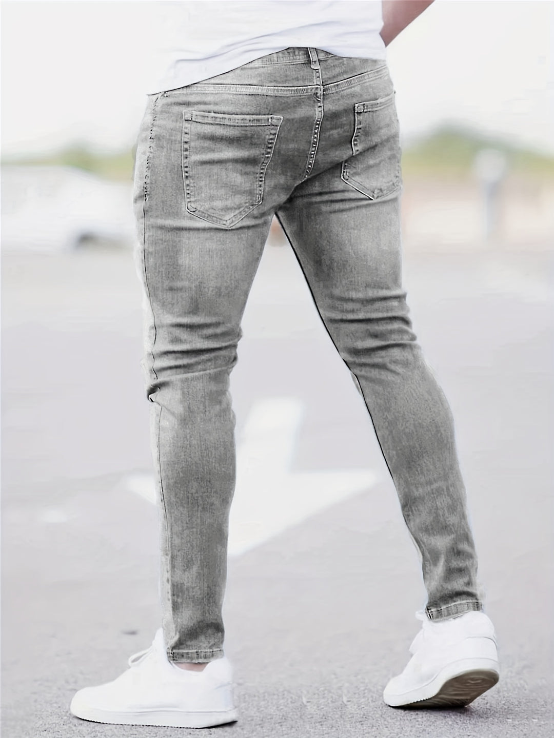 Men's Jeans - Skinny Fit Ripped with Light Washed Finish | Casual