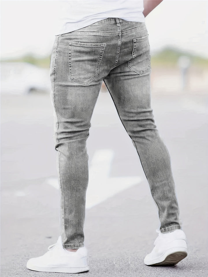 Men's Jeans - Skinny Fit Ripped with Light Washed Finish | Casual
