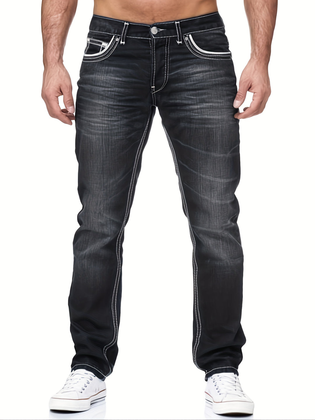 Mens Jeans - Straight Fit with Contrast Stitch Detail | Casual