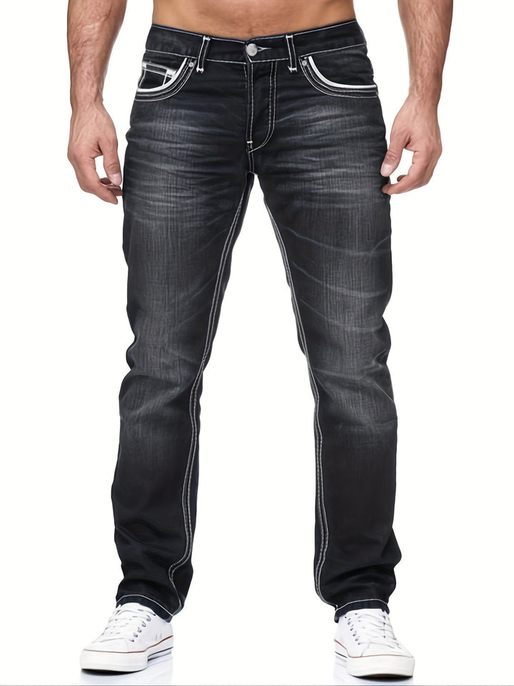 Mens Jeans - Straight Fit with Contrast Stitch Detail | Casual