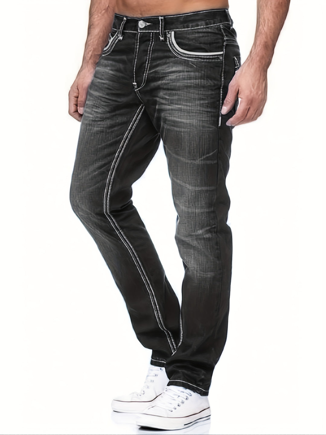 Mens Jeans - Straight Fit with Contrast Stitch Detail | Casual