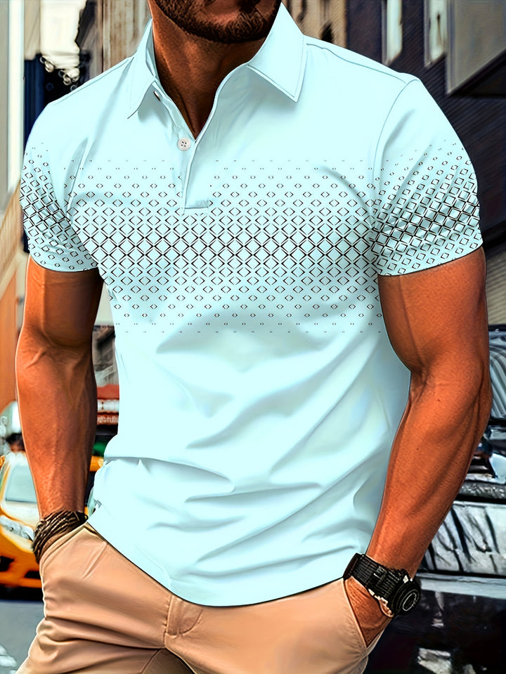 Polo Shirt Men - Slim Fit Short Sleeve with Geometric Print | Casual