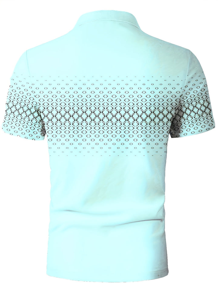 Polo Shirt Men - Slim Fit Short Sleeve with Geometric Print | Casual