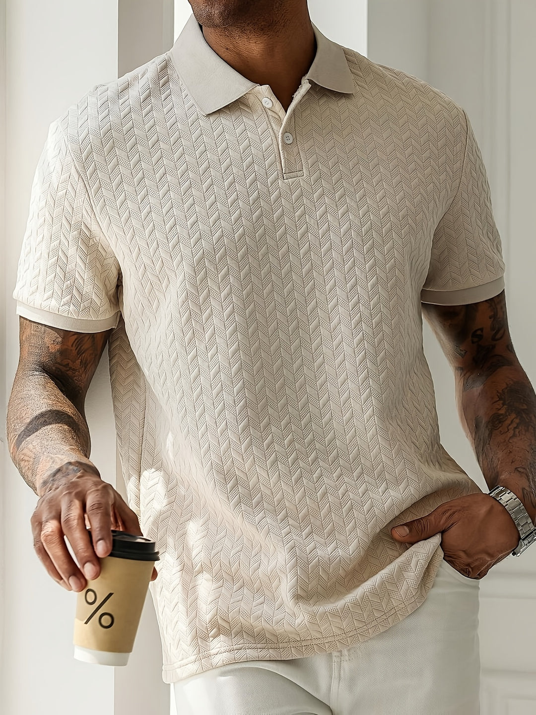Polo Shirt Men - Relaxed Fit Short Sleeve with Textured Knit | Casual