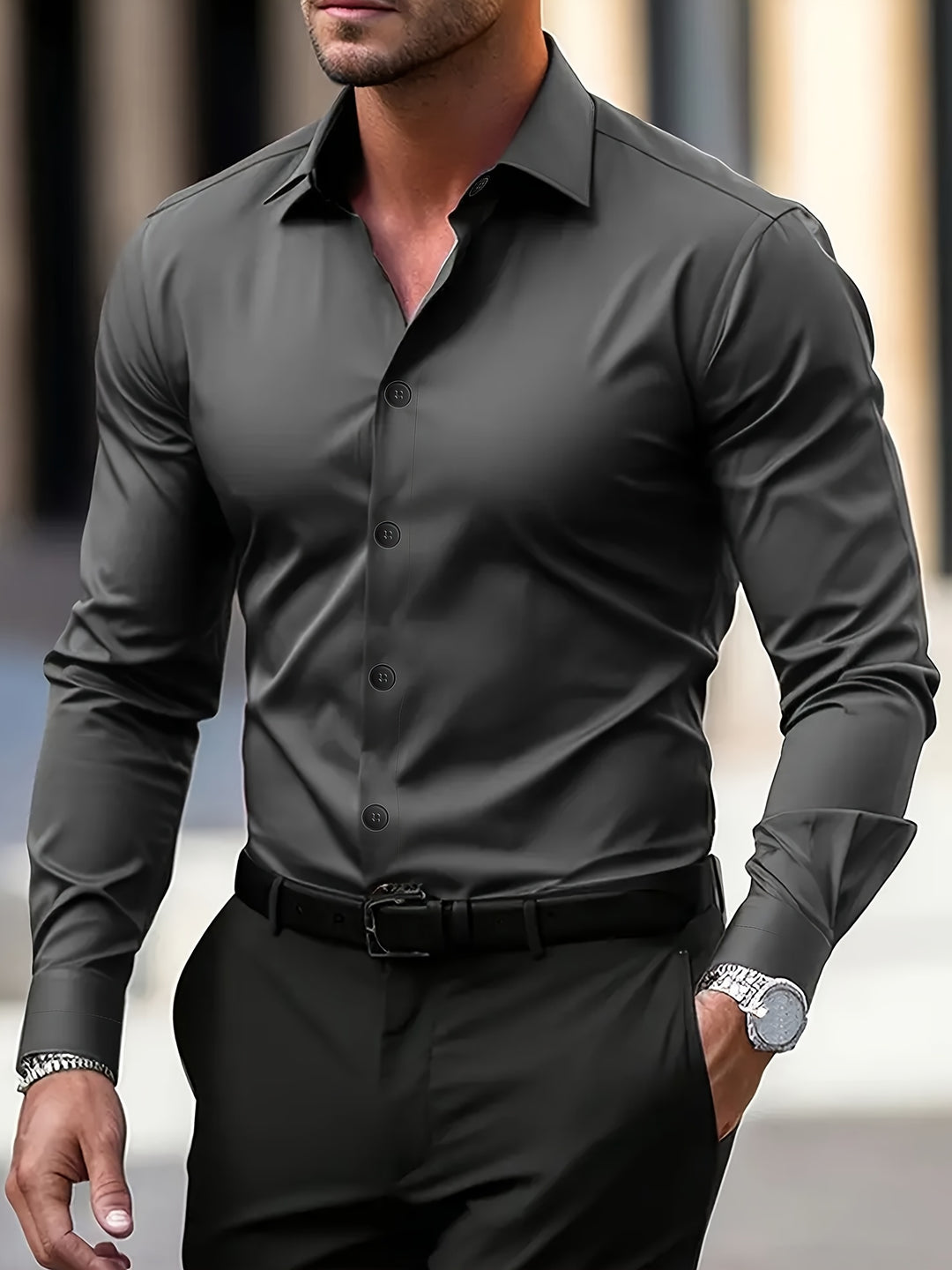 Men's Shirt - Slim Fit Long Sleeve Button-Down | Smart Casual