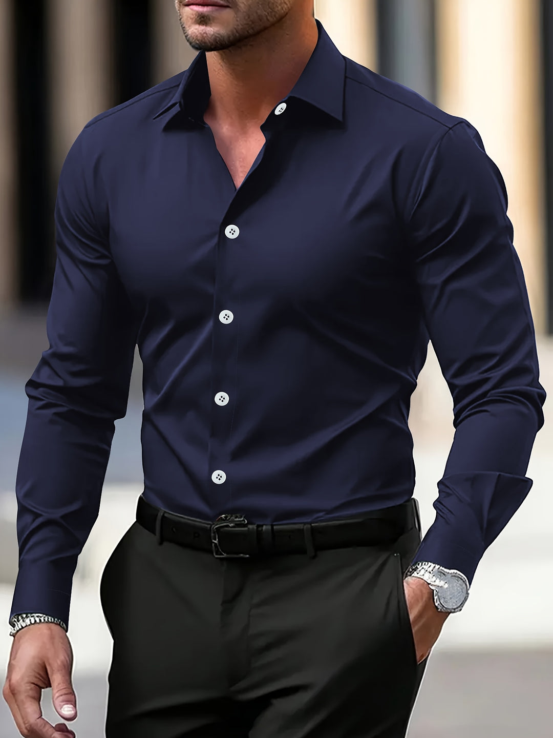 Men's Shirt - Slim Fit Long Sleeve Button-Down | Smart Casual