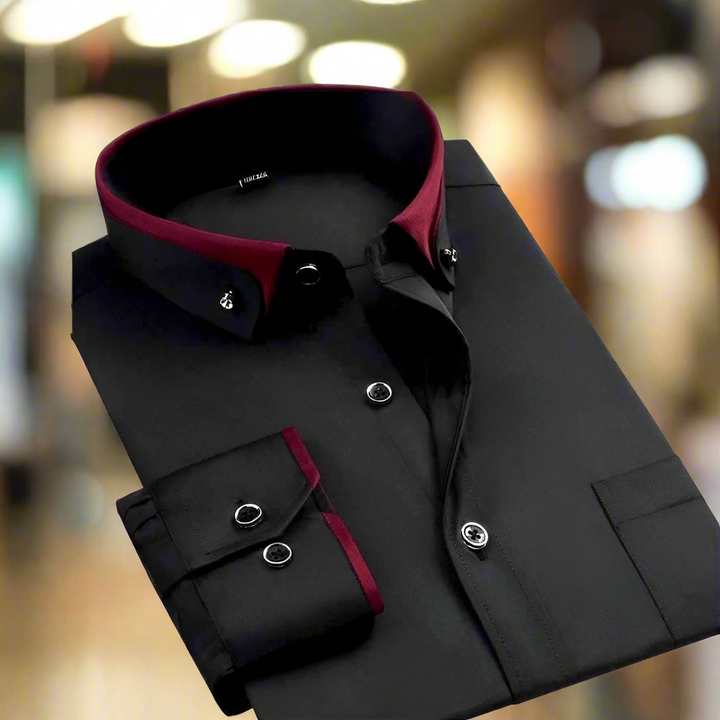 Men's Shirt - Slim Fit Long Sleeve with Contrast Collar Trim | Smart
