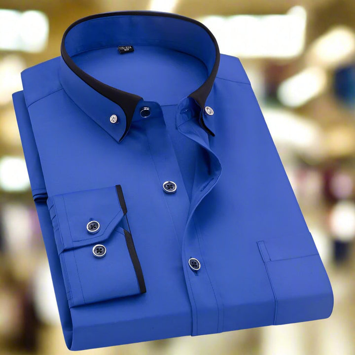 Men's Shirt - Slim Fit Long Sleeve with Contrast Collar Trim | Smart