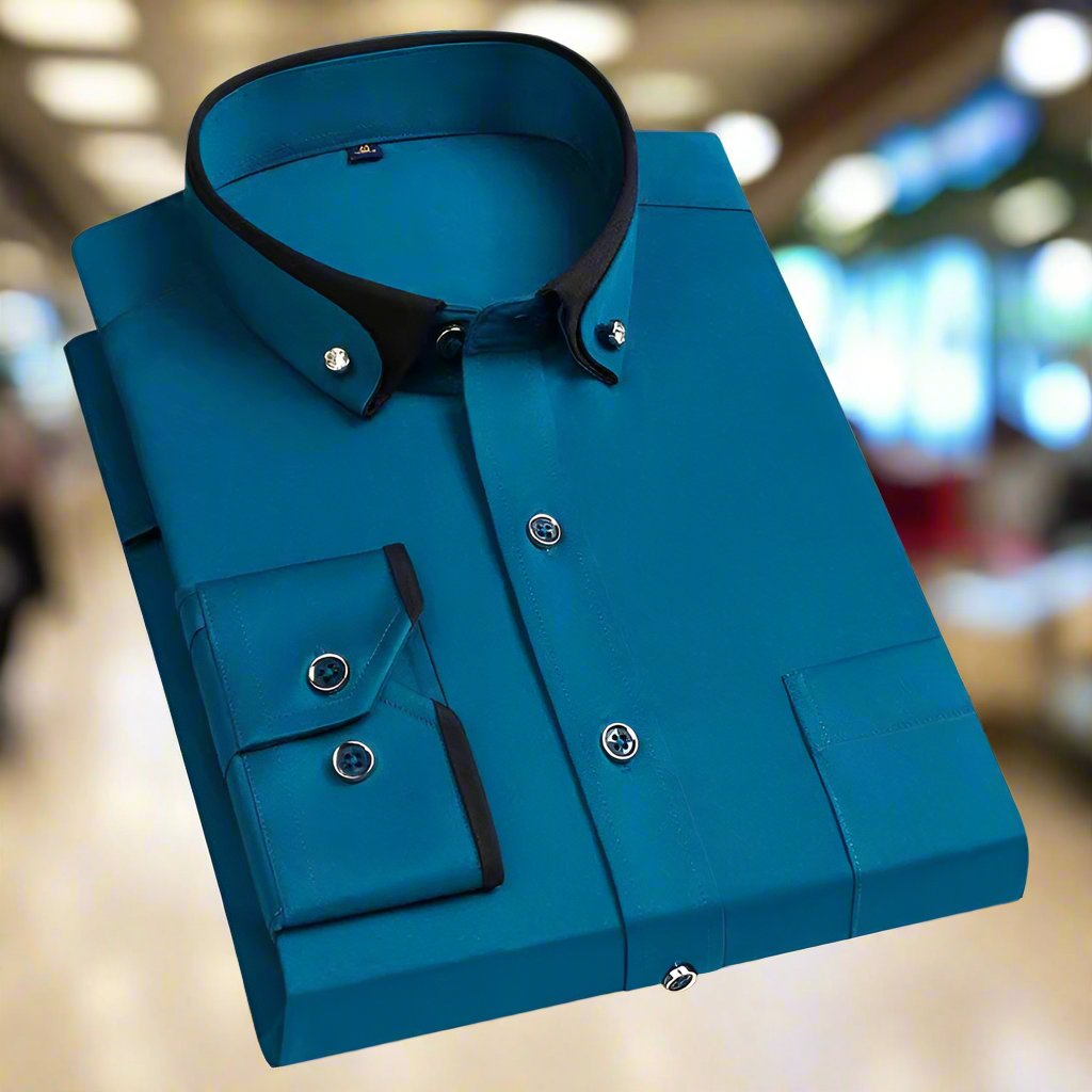 Men's Shirt - Slim Fit Long Sleeve with Contrast Collar Trim | Smart