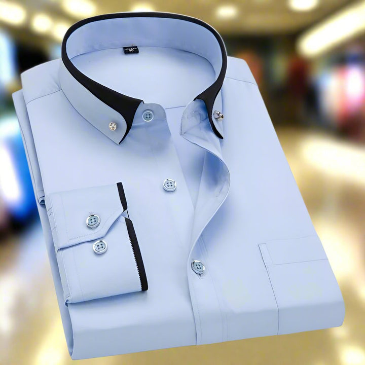 Men's Shirt - Slim Fit Long Sleeve with Contrast Collar Trim | Smart