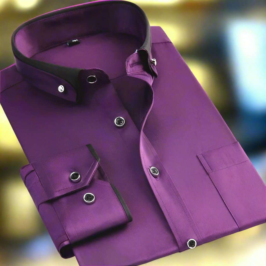Men's Shirt - Slim Fit Long Sleeve with Contrast Collar Trim | Smart