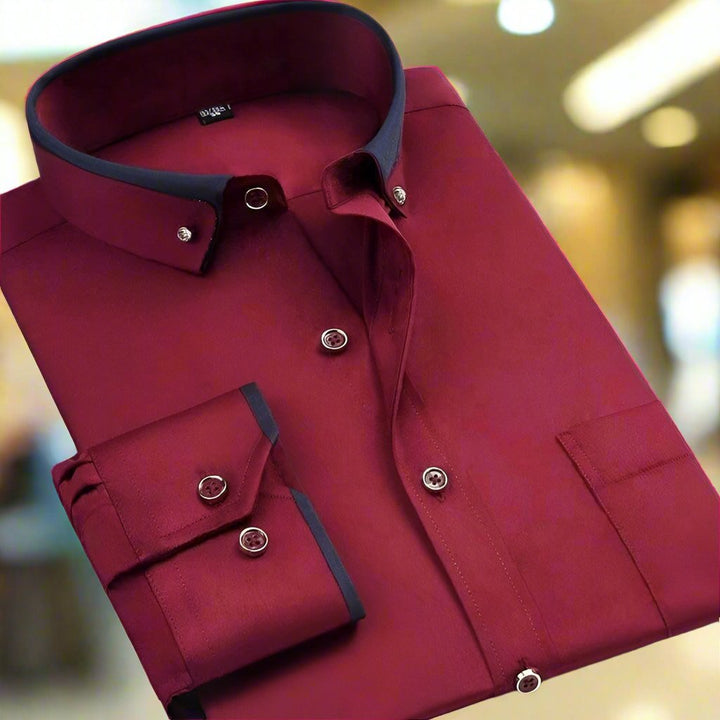 Men's Shirt - Slim Fit Long Sleeve with Contrast Collar Trim | Smart