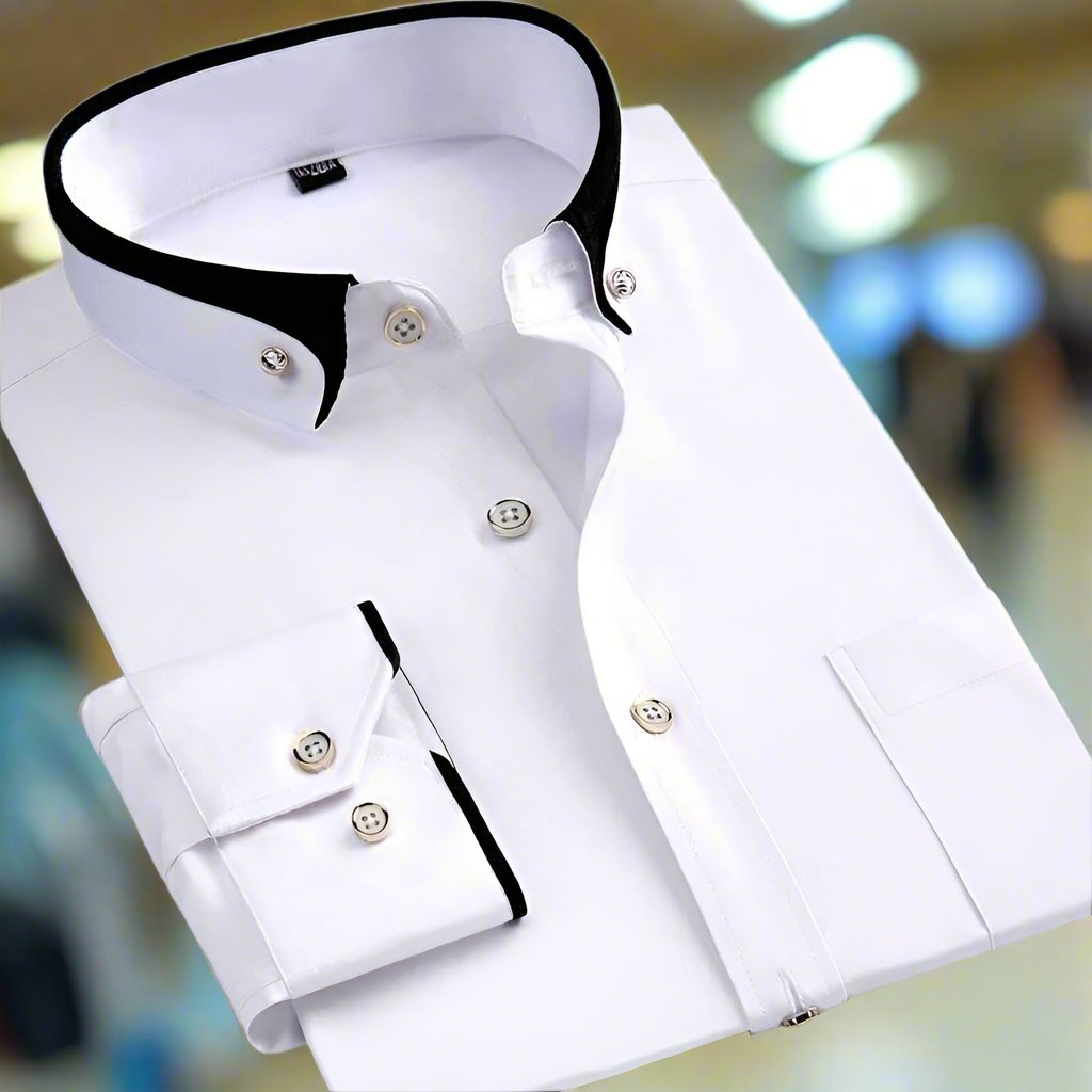 Men's Shirt - Slim Fit Long Sleeve with Contrast Collar Trim | Smart