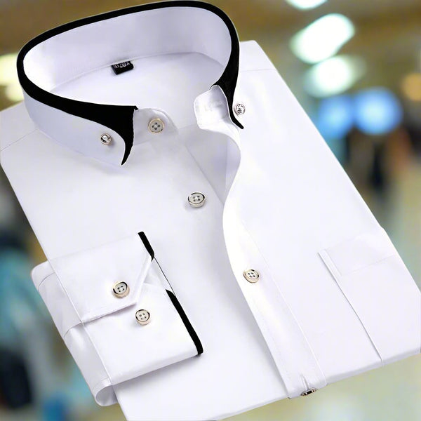 Men's Shirt - Slim Fit Long Sleeve with Contrast Collar Trim | Smart