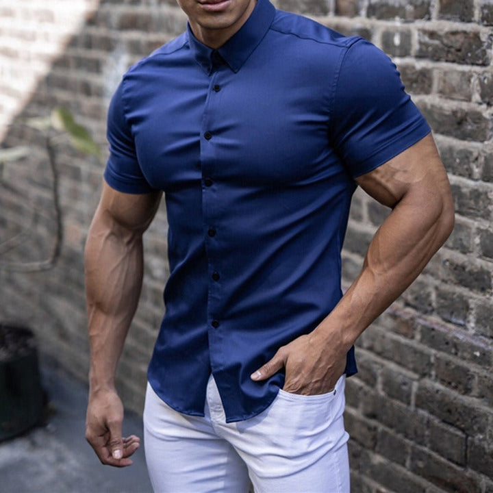 Men's Shirt - Muscle Fit Short Sleeve with Contrast Buttons | Smart