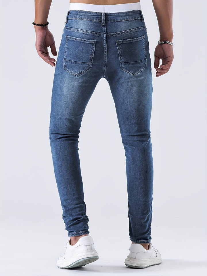 Men's Jeans - Skinny Fit Heavily Distressed Washed Finish | Casual