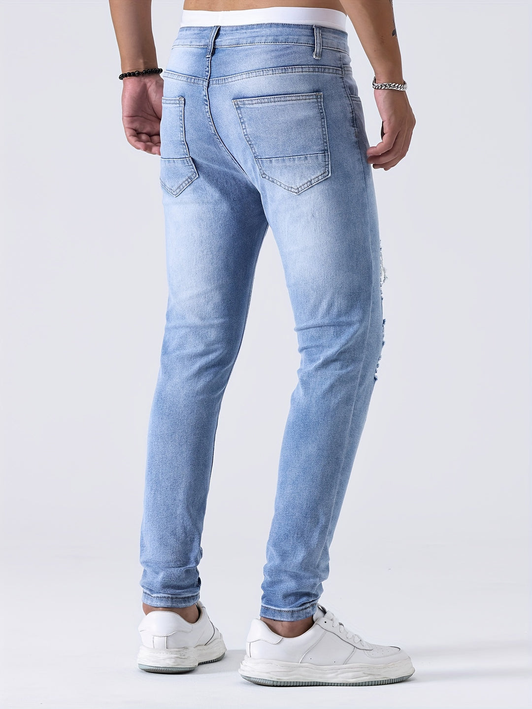 Men's Jeans - Skinny Fit Heavily Distressed Washed Finish | Casual