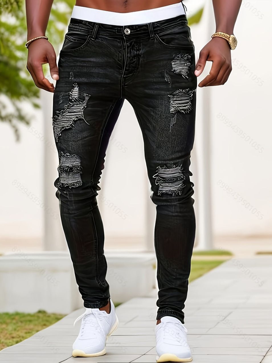 Men's Jeans - Skinny Fit Heavily Distressed Washed Finish | Casual