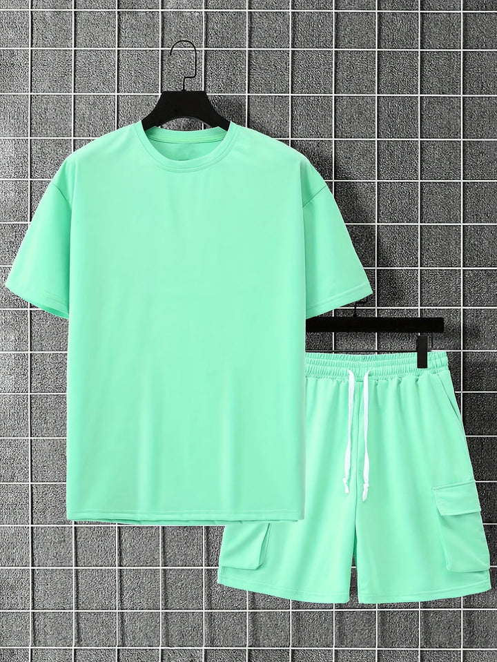 Men's Co-ord Set - Oversized Tee with Matching Cargo Shorts | Casual
