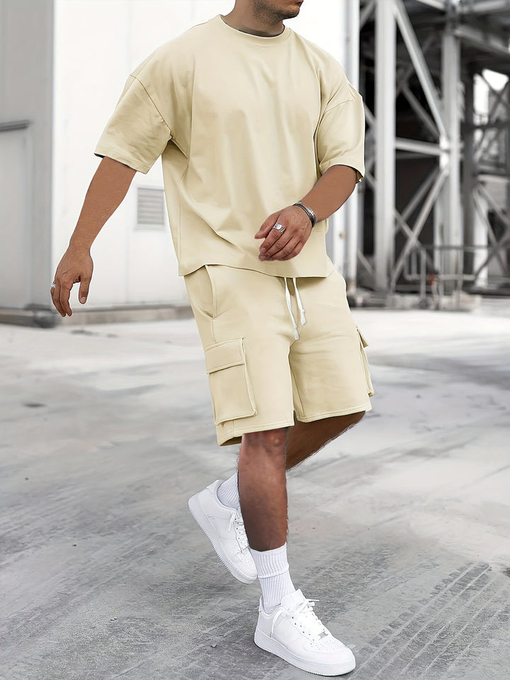 Men's Co-ord Set - Oversized Tee with Matching Cargo Shorts | Casual