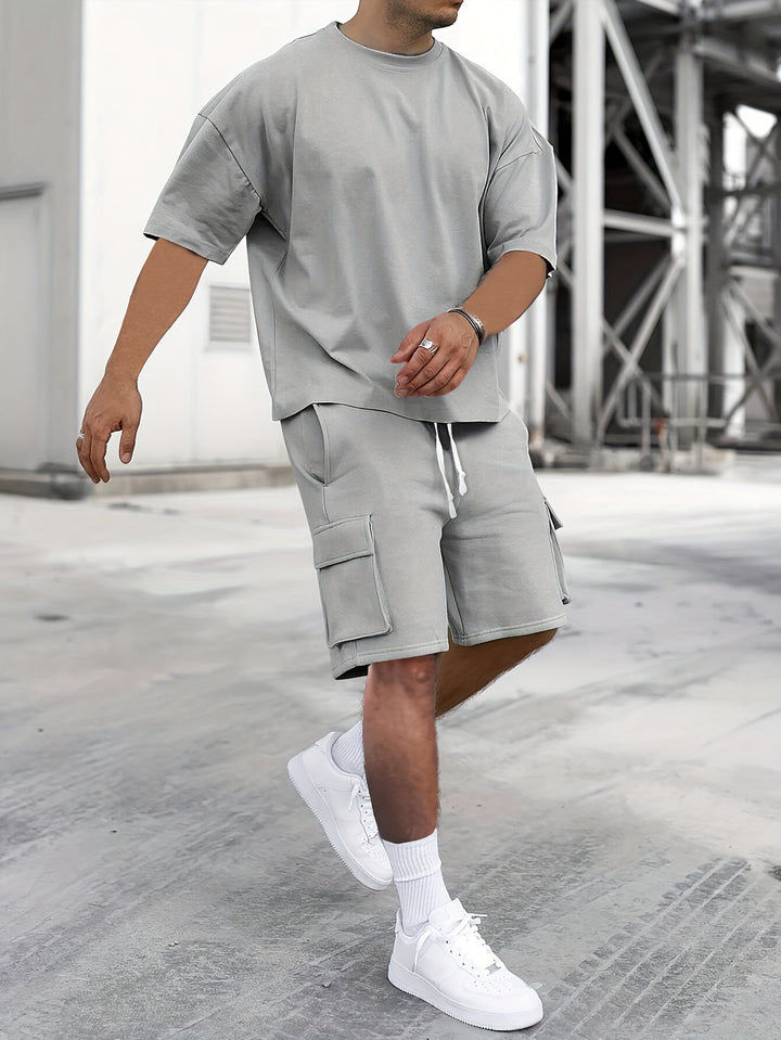 Men's Co-ord Set - Oversized Tee with Matching Cargo Shorts | Casual