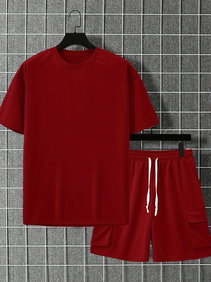 Men's Co-ord Set - Oversized Tee with Matching Cargo Shorts | Casual