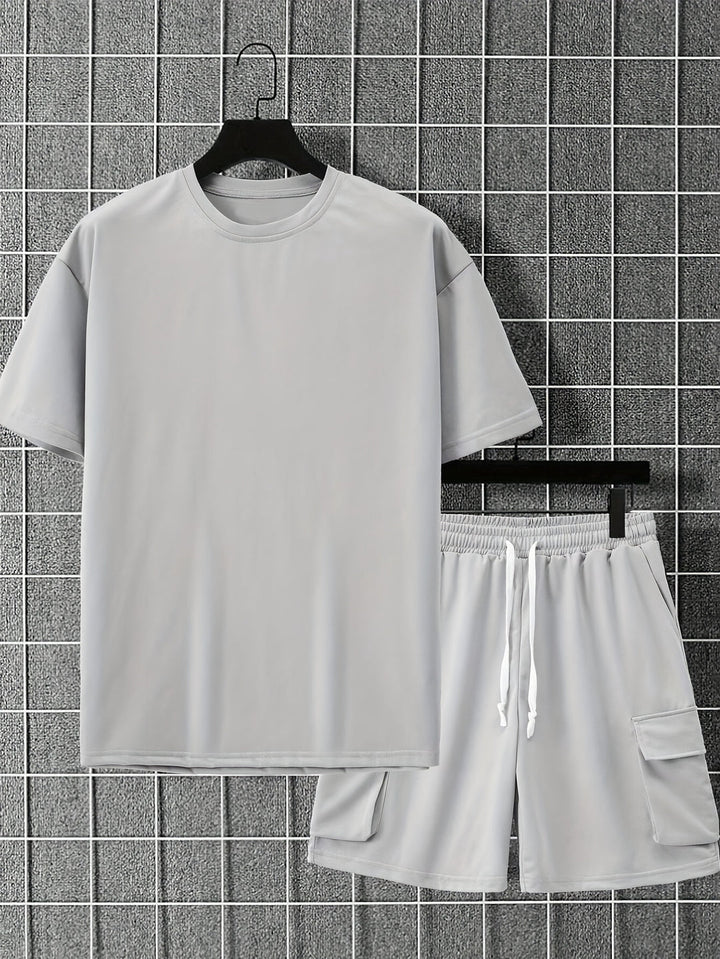Men's Co-ord Set - Oversized Tee with Matching Cargo Shorts | Casual
