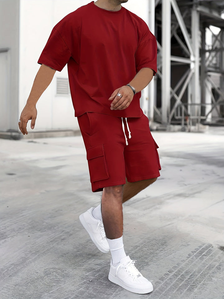 Men's Co-ord Set - Oversized Tee with Matching Cargo Shorts | Casual