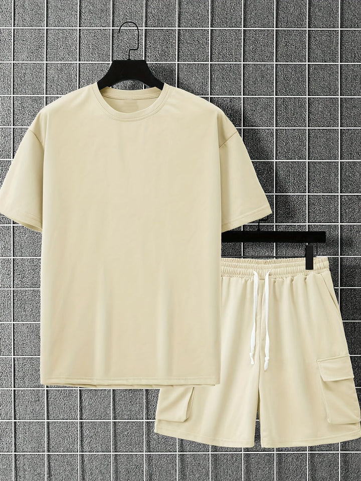 Men's Co-ord Set - Oversized Tee with Matching Cargo Shorts | Casual