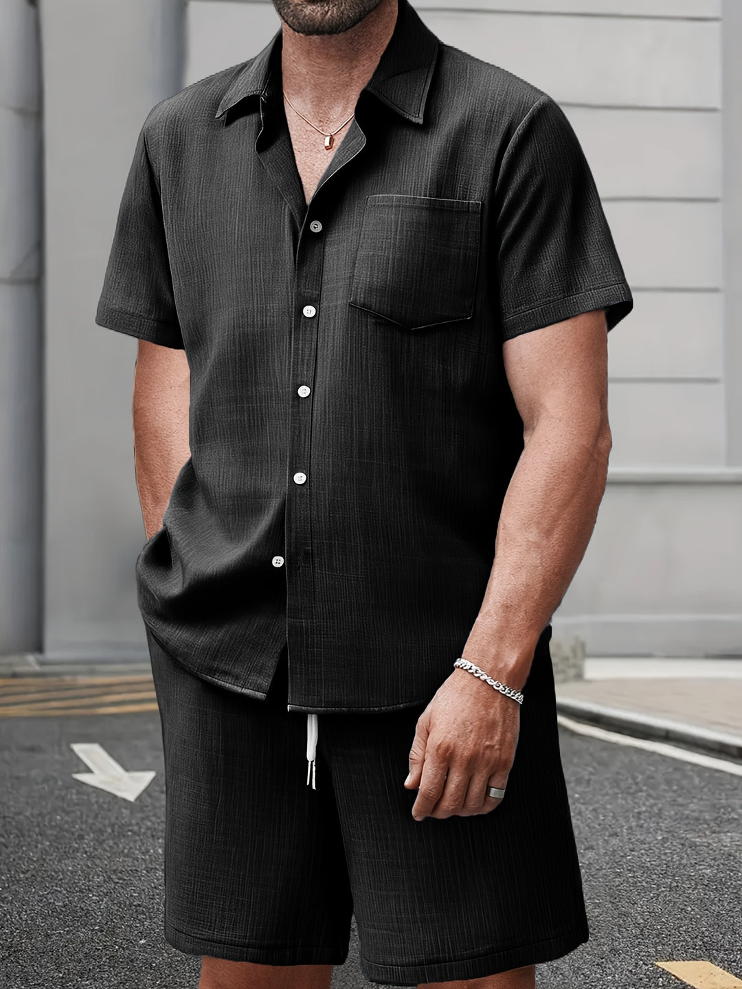 Men's Co-ord Set - Short Sleeve Shirt Matching Shorts | Summer