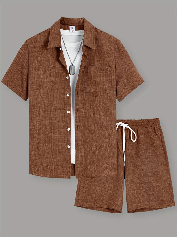 Men's Co-ord Set - Short Sleeve Shirt Matching Shorts | Summer