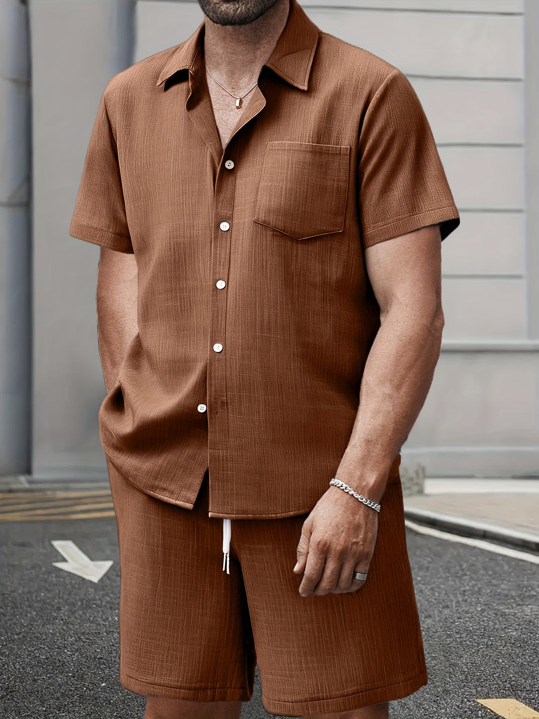 Men's Co-ord Set - Short Sleeve Shirt Matching Shorts | Summer