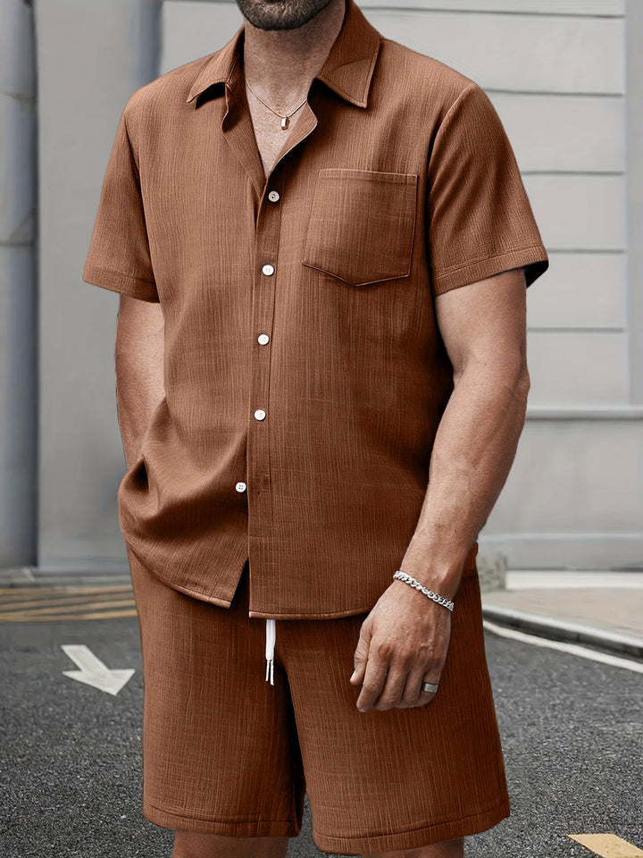 Men's Co-ord Set - Short Sleeve Shirt Matching Shorts | Summer