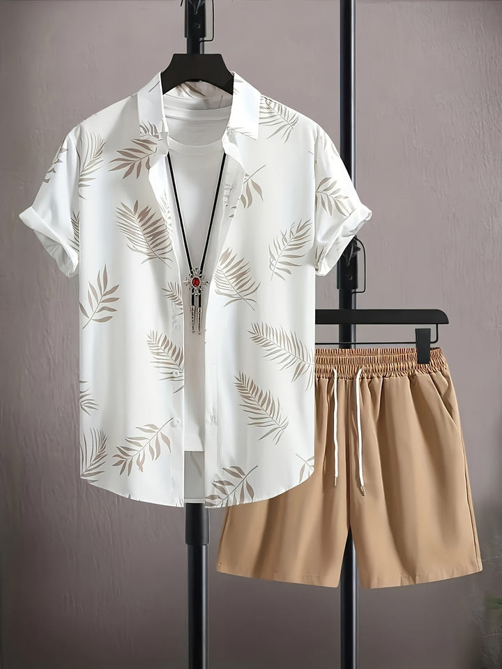 Men's Summer Set - Leaf Print Shirt Matching Shorts | Holiday Style