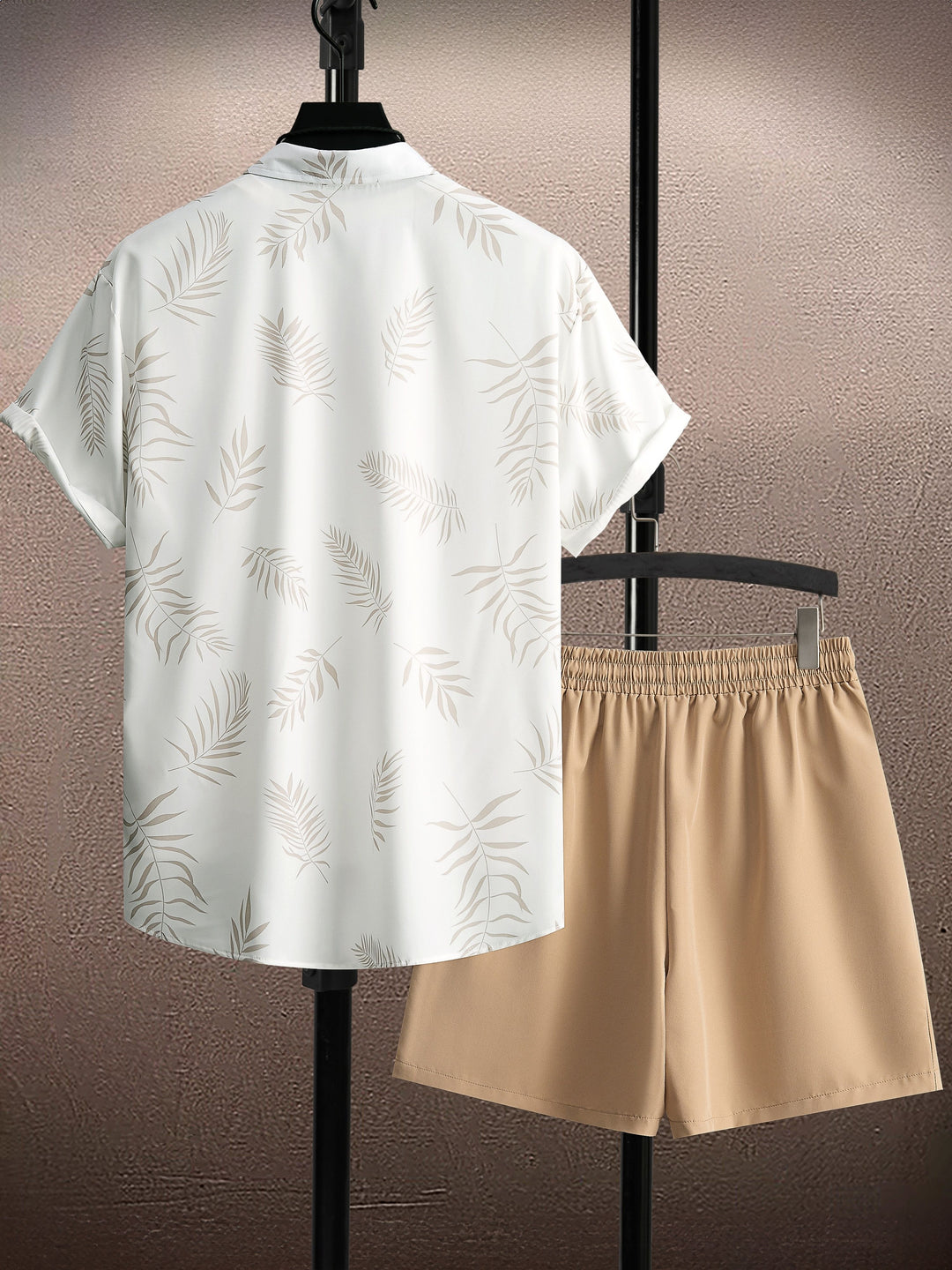 Men's Summer Set - Leaf Print Shirt Matching Shorts | Holiday Style