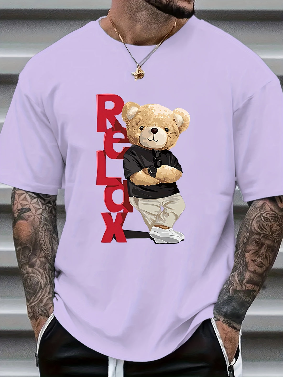 Men's Graphic T-Shirt - Bear Print with Slogan | Oversized Casual Fit