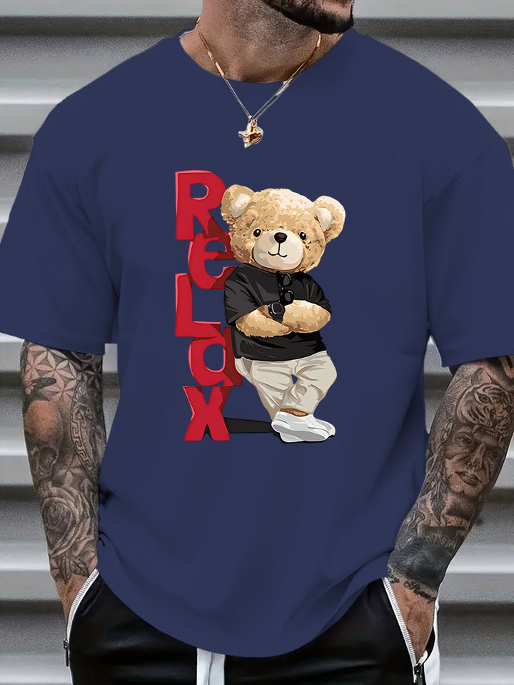 Men's Graphic T-Shirt - Bear Print with Slogan | Oversized Casual Fit