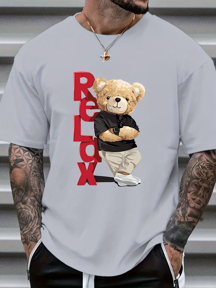 Men's Graphic T-Shirt - Bear Print with Slogan | Oversized Casual Fit