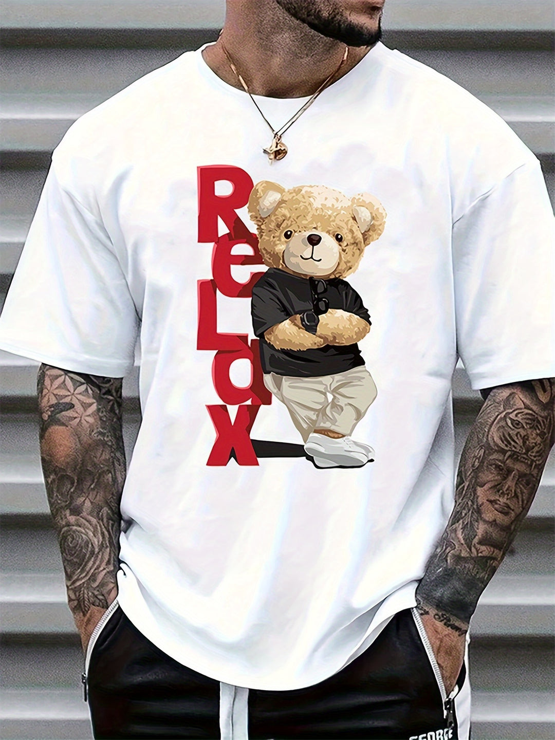 Men's Graphic T-Shirt - Bear Print with Slogan | Oversized Casual Fit