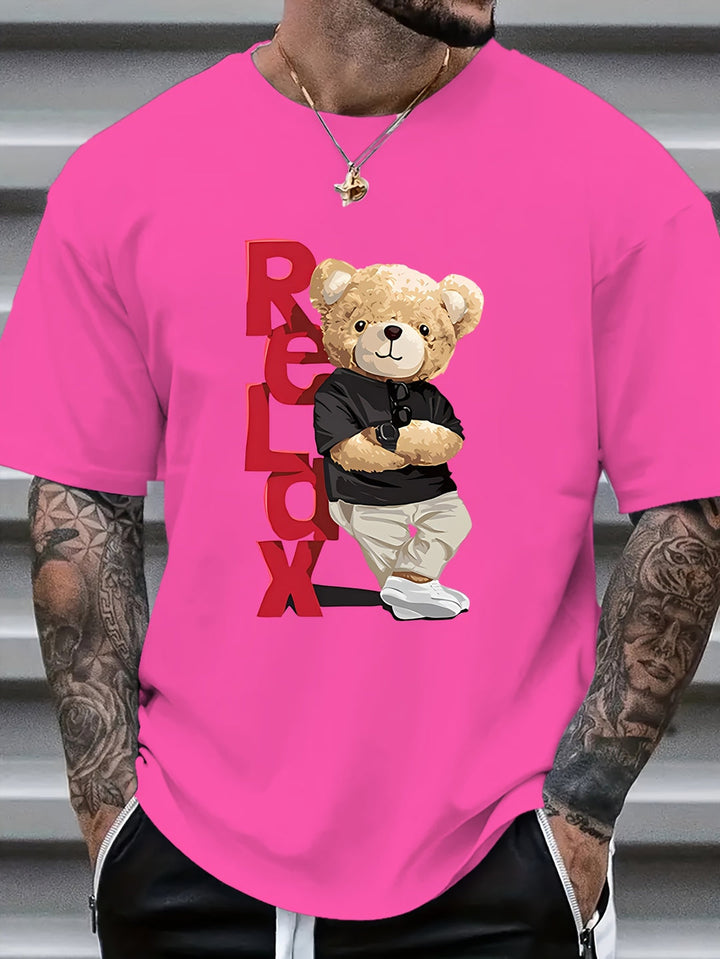 Men's Graphic T-Shirt - Bear Print with Slogan | Oversized Casual Fit