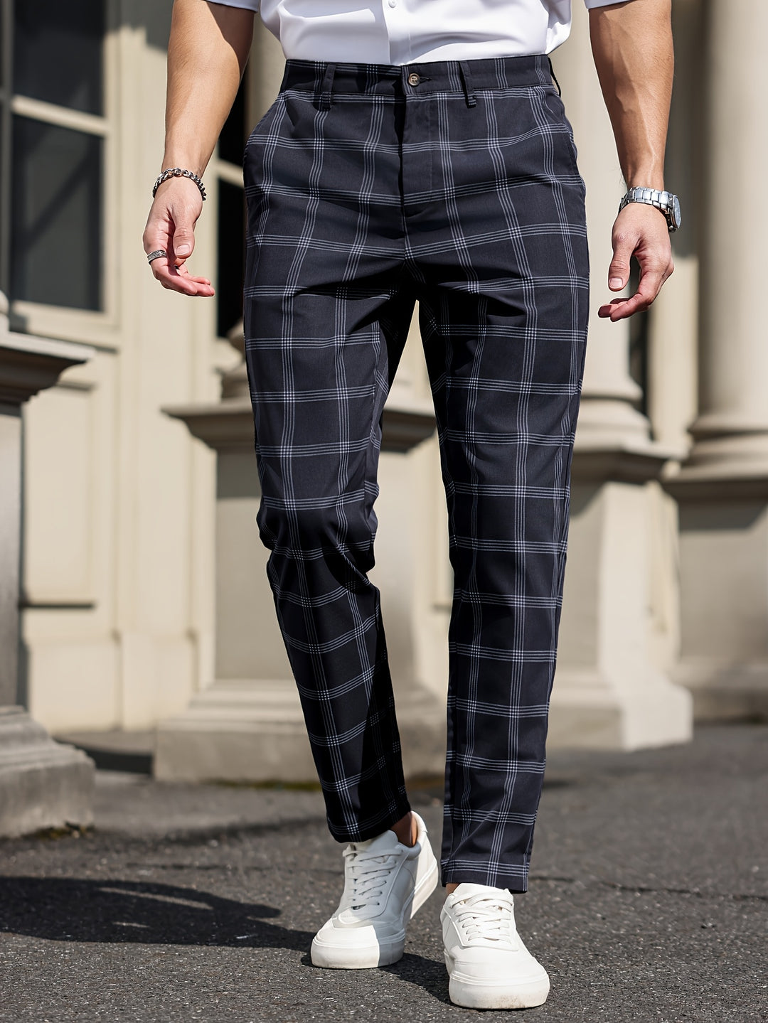 Men's Chinos - Slim Fit Bold Check Pattern | Smart Casual Style