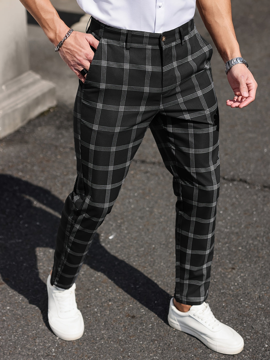 Men's Chinos - Slim Fit Bold Check Pattern | Smart Casual Style