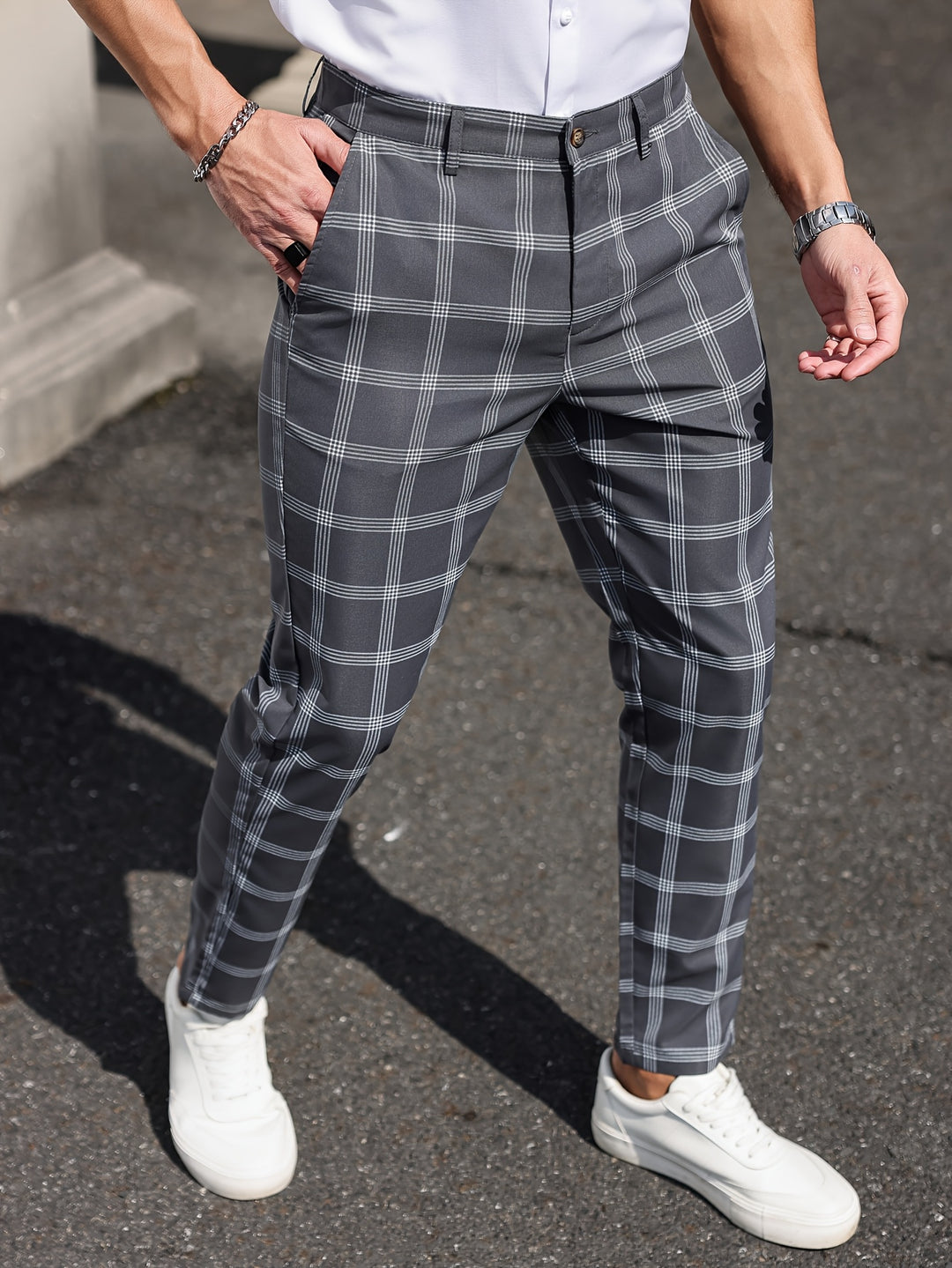 Men's Chinos - Slim Fit Bold Check Pattern | Smart Casual Style