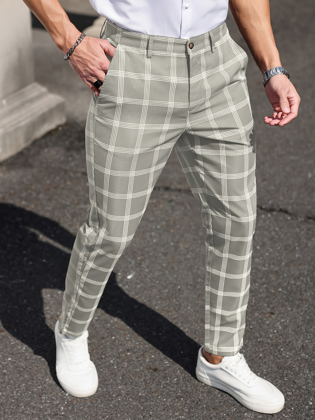 Men's Chinos - Slim Fit Bold Check Pattern | Smart Casual Style