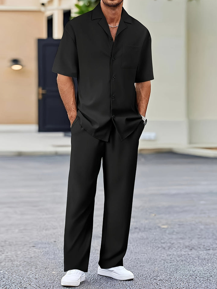 Men's Co-ord Set - Camp Collar Shirt with Wide Leg Trousers | Smart