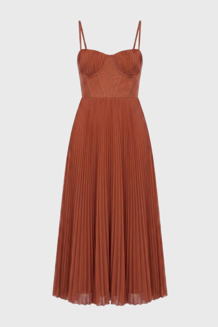 Midi Dress Women - Bustier Pleated with Adjustable Straps | Elegant — Terracotta